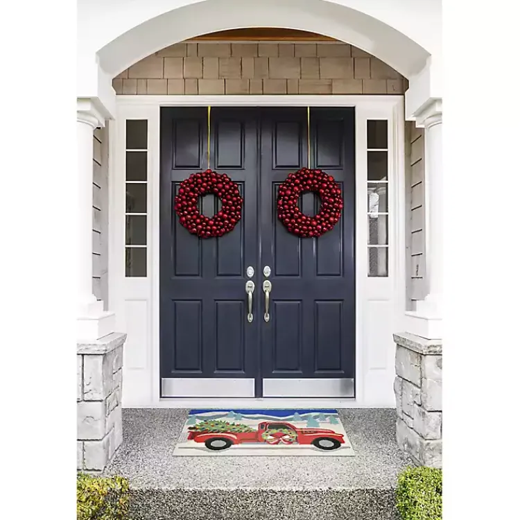 Outdoor Christmas Decorations>Kirklands Home Snowy Red Truck Doormat, 24x36