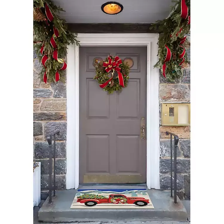 Outdoor Christmas Decorations>Kirklands Home Snowy Red Truck Doormat, 24x36
