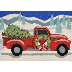 Outdoor Christmas Decorations>Kirklands Home Snowy Truck Doormat, 30x48 Red