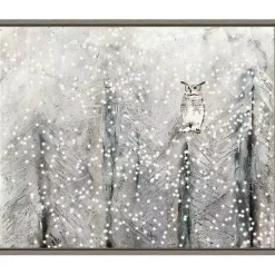 Christmas Art & Wall Decor>Kirklands Home Snowy Scene with Owl Canvas Wall Plaque