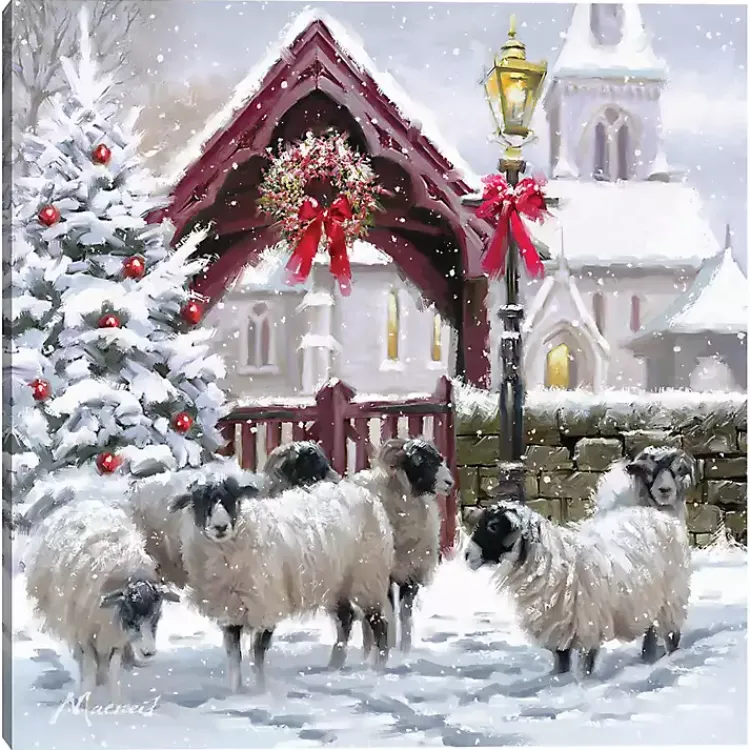 Christmas Art & Wall Decor>Kirklands Home Snowy Sheep Christmas Canvas Art Print Multi