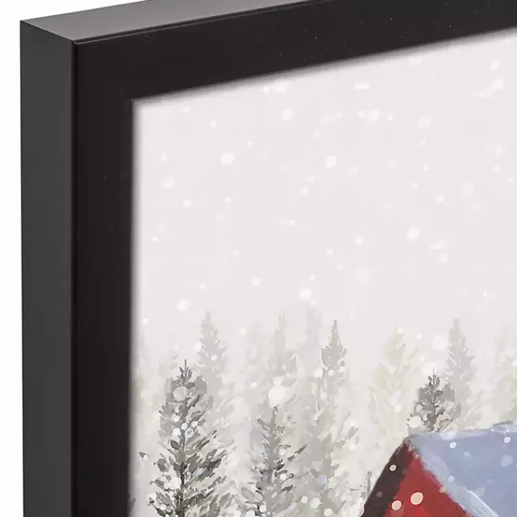 Christmas Art & Wall Decor>Kirklands Home Snowy Stables Framed Canvas Art Print Black