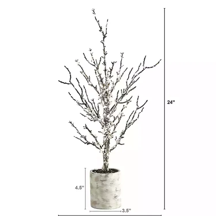 Trees & Topiaries>Kirklands Home Snowy Twig Tree in Birch Trunk Planter, 24 in.
