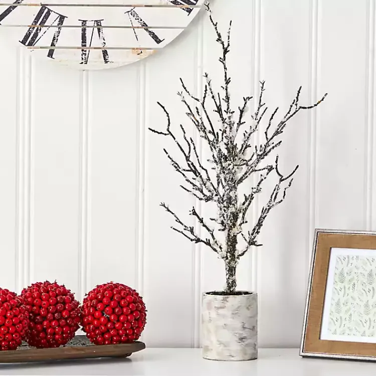 Trees & Topiaries>Kirklands Home Snowy Twig Tree in Birch Trunk Planter, 24 in.