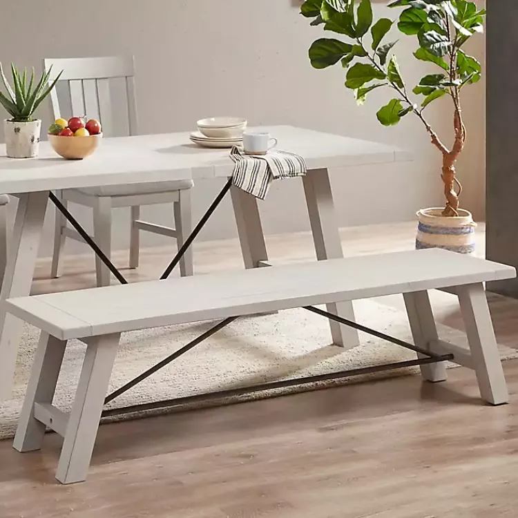 Kirklands Home Sofia Wooden Dining Bench with Metal Bars White Best