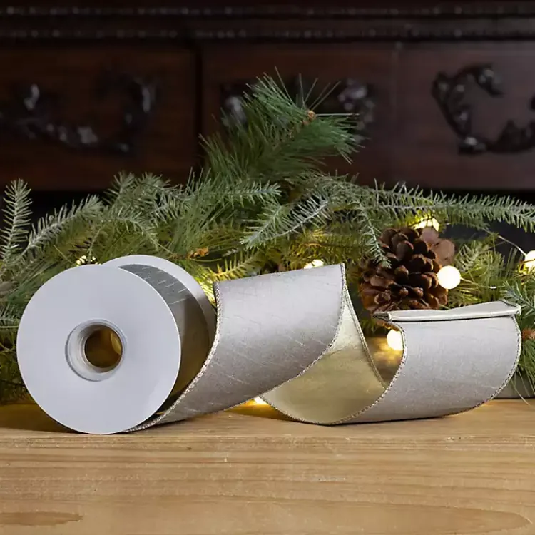 Christmas Decorations>Kirklands Home Soft Beige Shimmer 10 yard Christmas Ribbon Tan