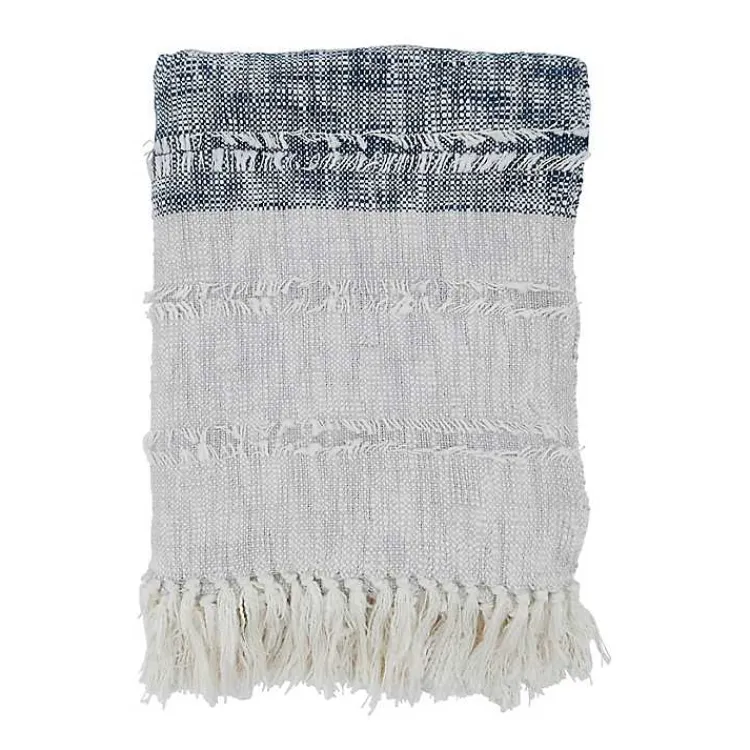 Blankets & Throws>Kirklands Home Soft Blue Textured Striped Tassel Throw