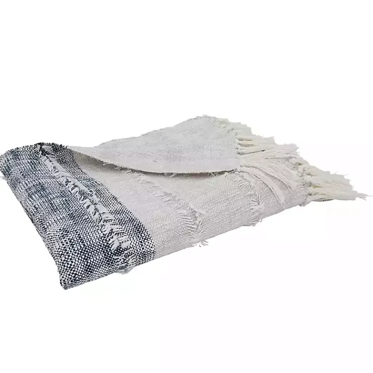 Blankets & Throws>Kirklands Home Soft Blue Textured Striped Tassel Throw