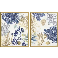 Kirklands Home Soft Corals Framed Canvas Art Prints, Set of 2 New