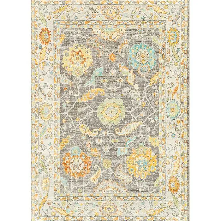 Kirklands Home Soft Yellow and Gray Floral Area Rug, 8x12 Clearance