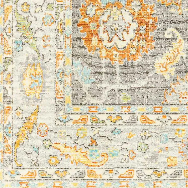 Kirklands Home Soft Yellow and Gray Floral Area Rug, 8x12 Clearance