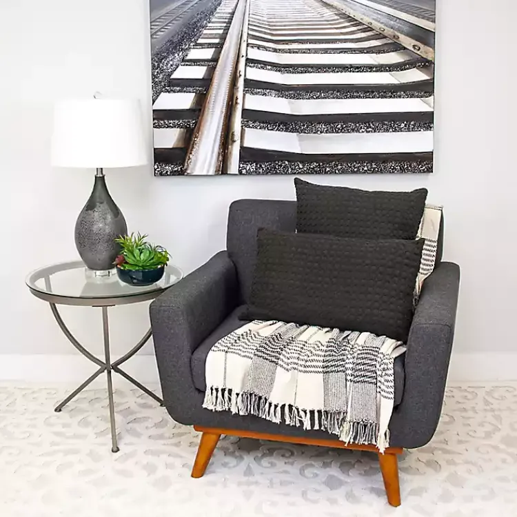 Pillows>Kirklands Home Solid Charcoal Textured Lumbar Pillow Gray