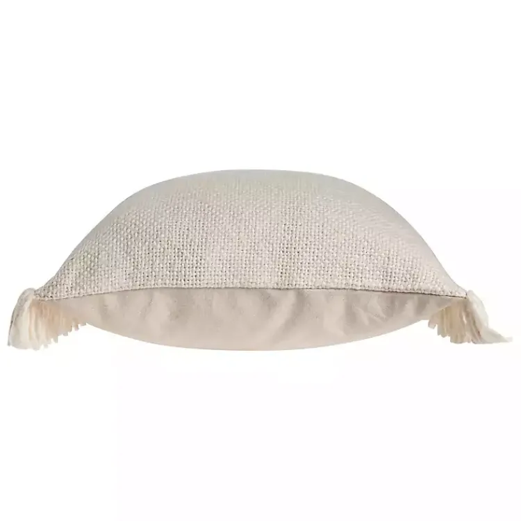 Pillows>Kirklands Home Solid Ivory Accent Pillow with Fringe Tan