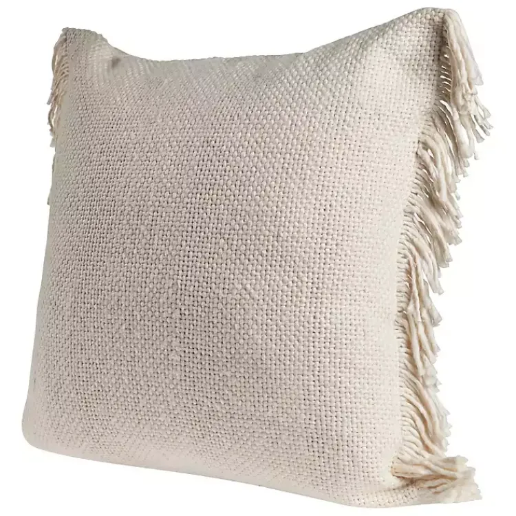 Pillows>Kirklands Home Solid Ivory Accent Pillow with Fringe Tan