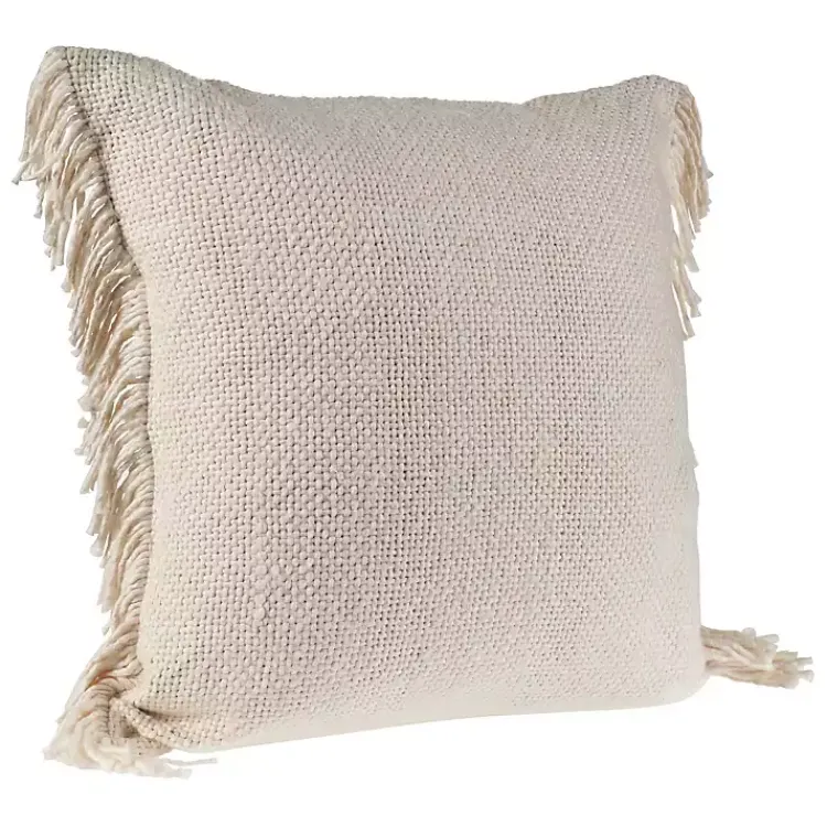 Pillows>Kirklands Home Solid Ivory Accent Pillow with Fringe Tan