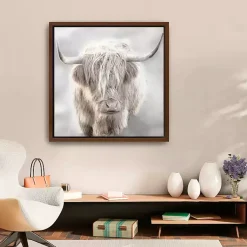 Kirklands Home Solo Highland Cow Framed Canvas Art Print, 30x30 Gray Hot
