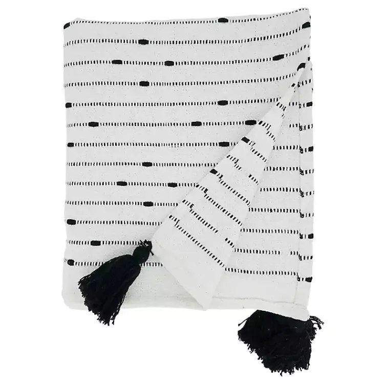 Blankets & Throws>Kirklands Home Soot Black Textured Striped Tassel Throw