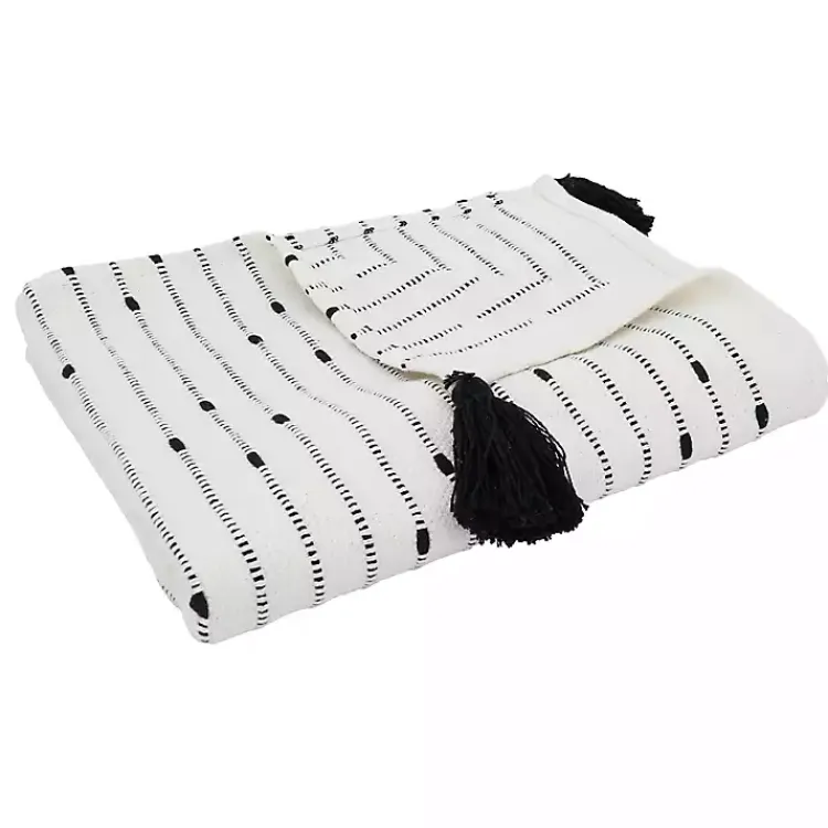 Blankets & Throws>Kirklands Home Soot Black Textured Striped Tassel Throw