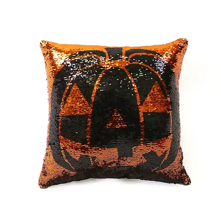 Halloween>Kirklands Home Sparkle Sequin Jack O Lantern Pillow