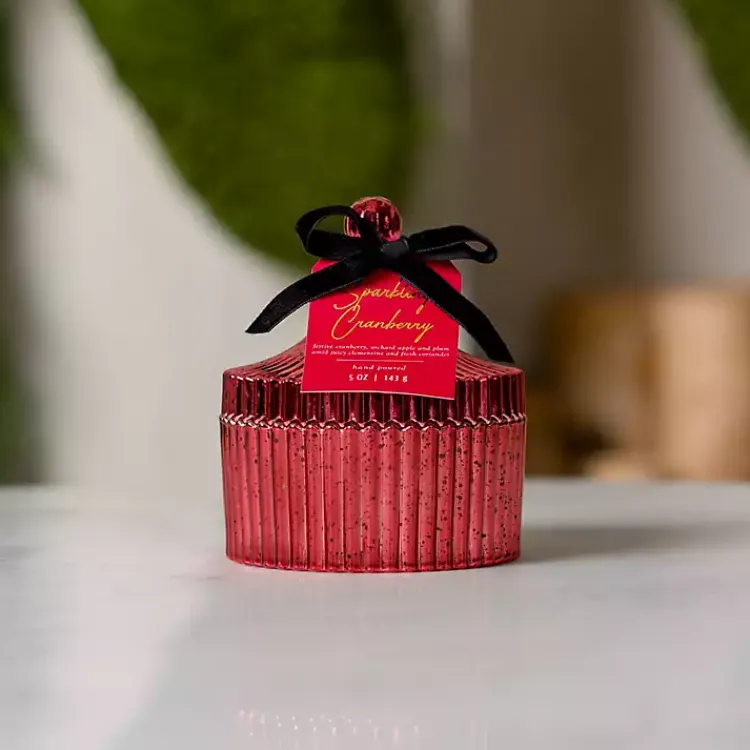 Candles>Kirklands Home Sparkling Cranberry Mercury Glass Jar Candle Red