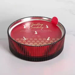 Candles>Kirklands Home Sparkling Cranberry Ribbed Dish Jar Candle Red