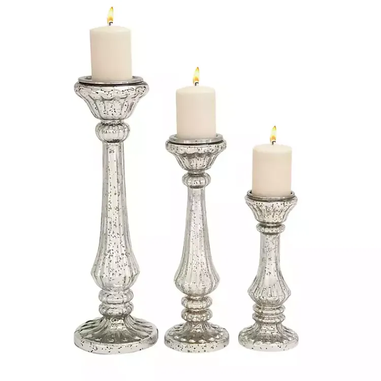 Candle Holders>Kirklands Home Speckled Mercury Glass Pillar Holders, Set of 3 Silver
