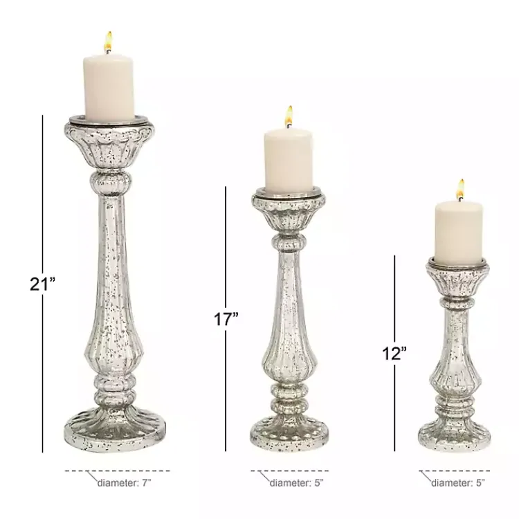 Candle Holders>Kirklands Home Speckled Mercury Glass Pillar Holders, Set of 3 Silver
