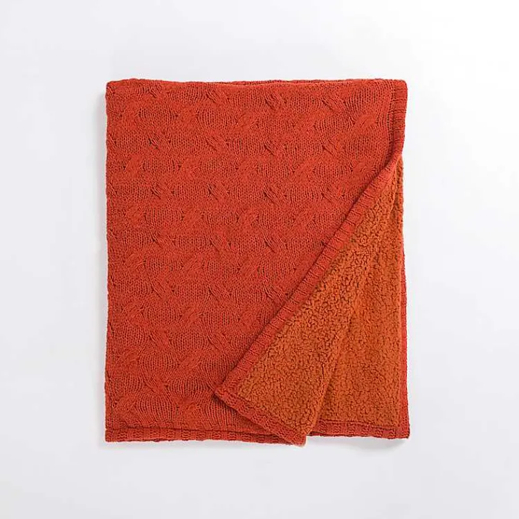 Blankets & Throws>Kirklands Home Spice Chenille Cable Knit Sherpa Throw Orange