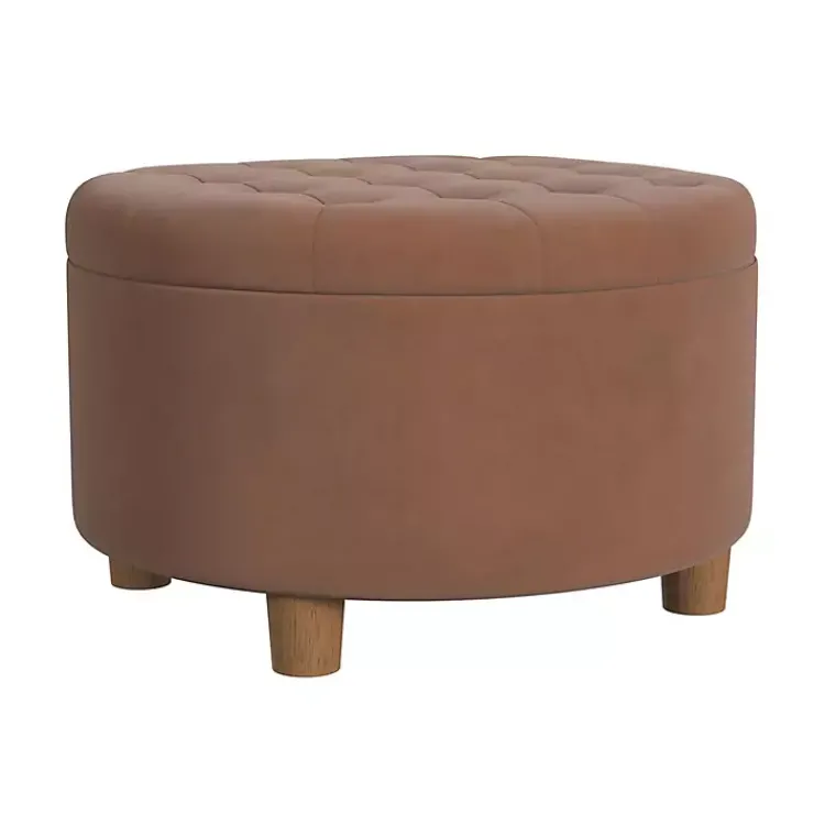 Kirklands Home Spice Round Velvet Tufted Storage Ottoman Brown Best