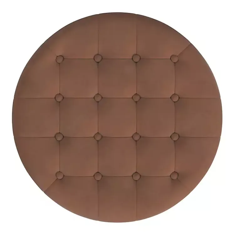 Kirklands Home Spice Round Velvet Tufted Storage Ottoman Brown Best