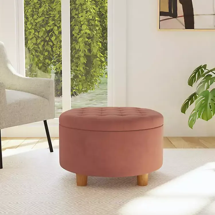 Kirklands Home Spice Round Velvet Tufted Storage Ottoman Brown Best
