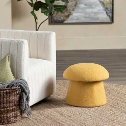 Kirklands Home Spice Boucle Mushroom Storage Ottoman Yellow Best