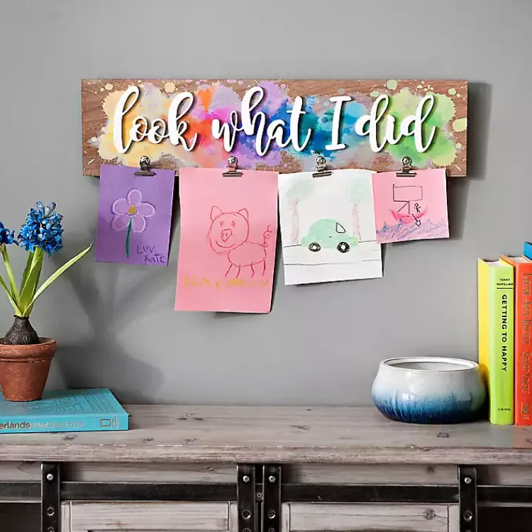 Kirklands Home Splattered Look What I Did Plaque with Clips Multi New