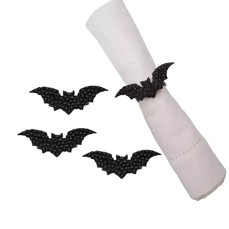 Halloween>Kirklands Home Spooky Bat Stone Napkin Rings, Set of 4 Black