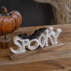 Halloween>Kirklands Home Spooky Bat Wooden Halloween Table Decoration