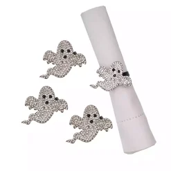 Halloween>Kirklands Home Spooky Ghost Stone Napkin Rings, Set of 4 Silver