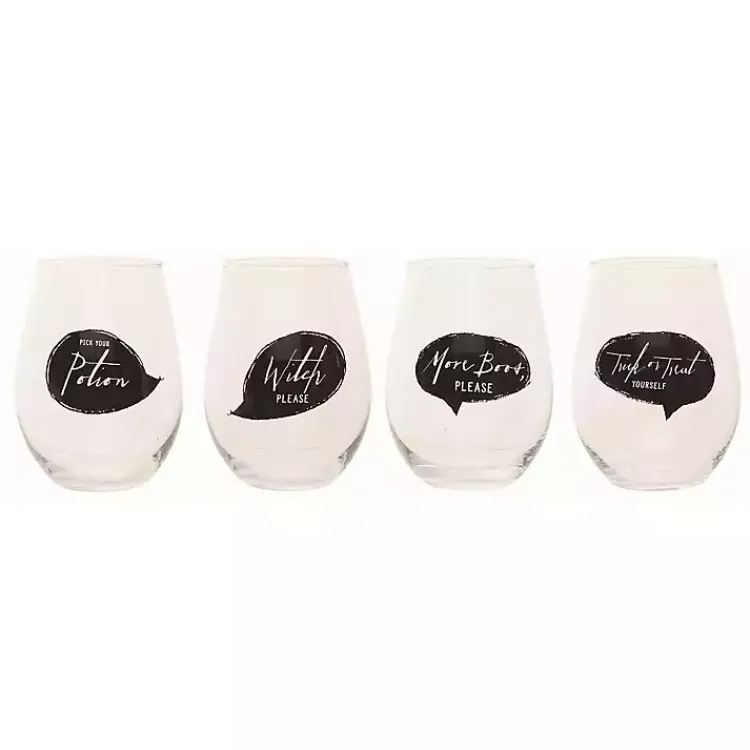 Halloween>Kirklands Home Spooky Sentiment Stemless Wine Glasses, Set of 4