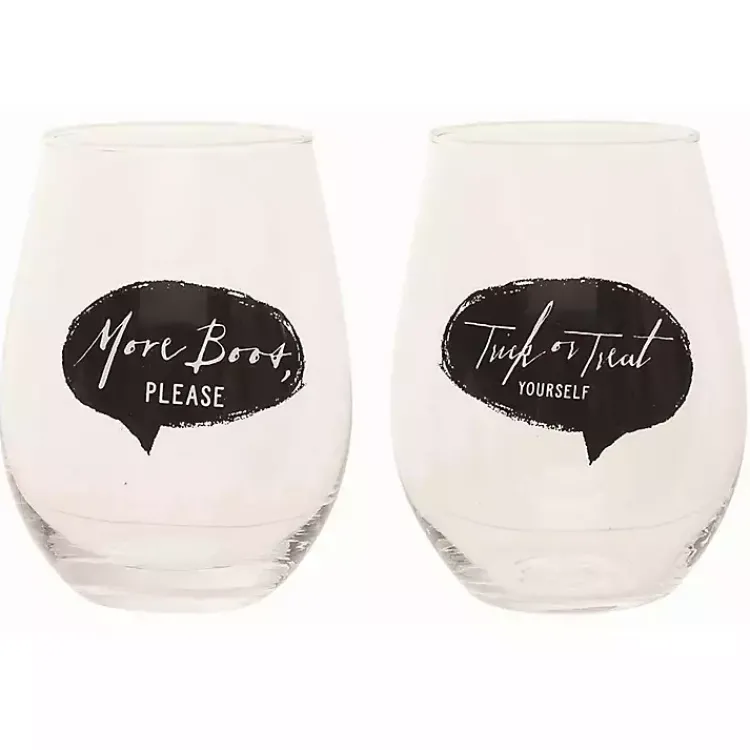 Halloween>Kirklands Home Spooky Sentiment Stemless Wine Glasses, Set of 4