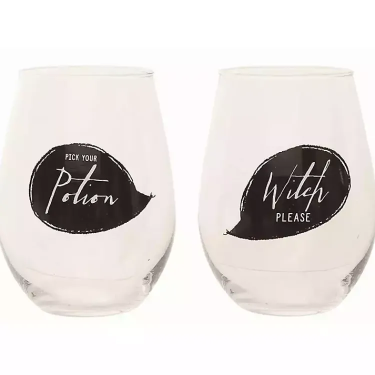 Halloween>Kirklands Home Spooky Sentiment Stemless Wine Glasses, Set of 4