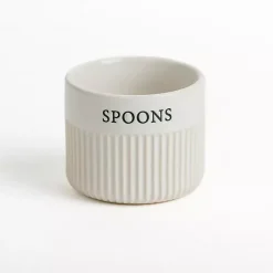 Kirklands Home Spoons Ribbed Ceramic Canister Ivory Discount