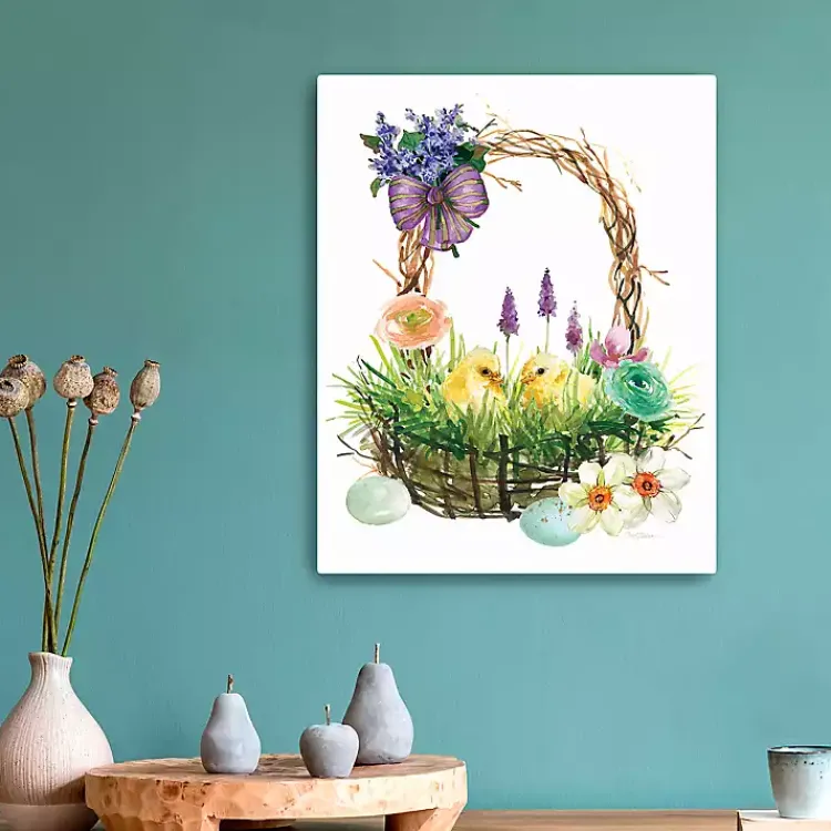 Easter Decorations>Kirklands Home Spring Chicks in a Basket Canvas Art Print