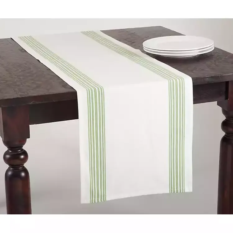 Kirklands Home Spring Green Striped Border Table Runner Clearance