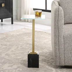 Kirklands Home Square Glass and Marble Accent Table Black Sale