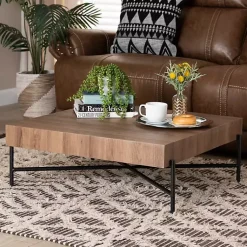 Kirklands Home Square Light Wood X Base Coffee Table Brown Hot