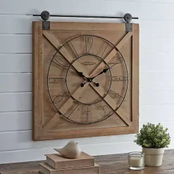 Kirklands Home Square Wood Barn Door Wall Clock Brown Hot