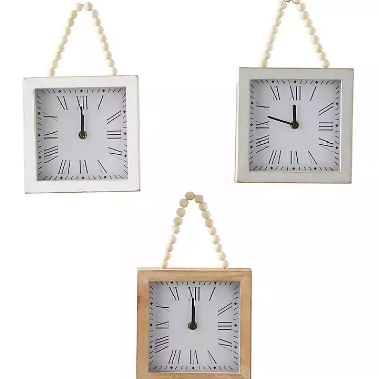 Kirklands Home Square Wood Beaded Wall Clocks, Set of 3