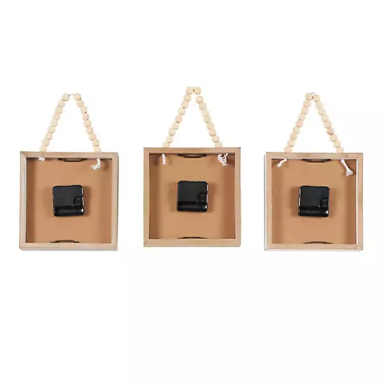 Kirklands Home Square Wood Beaded Wall Clocks, Set of 3