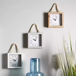 Kirklands Home Square Wood Beaded Wall Clocks, Set of 3