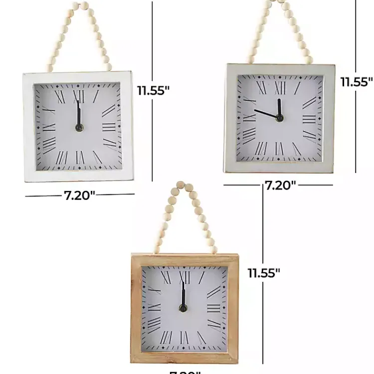 Kirklands Home Square Wood Beaded Wall Clocks, Set of 3