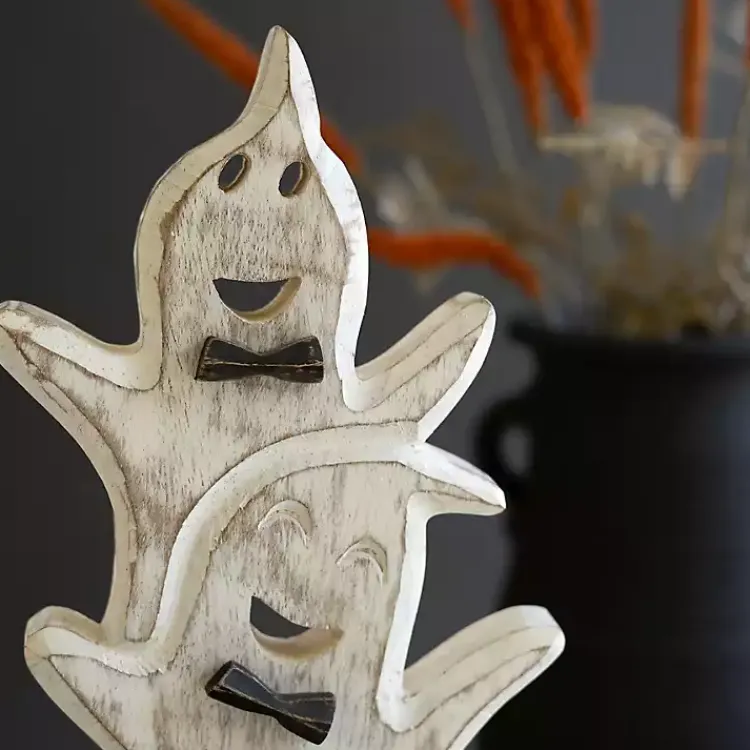 Halloween>Kirklands Home Stacked Ghosts Wooden Halloween Table Decoration